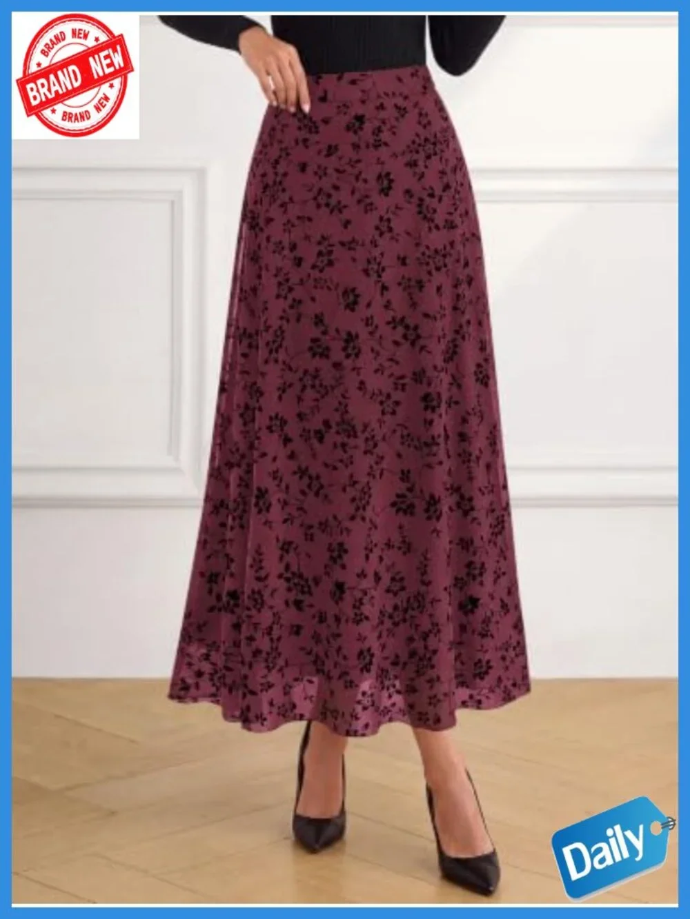 Womens Floral Mesh Maxi Skirt High Waisted A-Line Tulle Skirt Layered Long - Picture 3 of 6